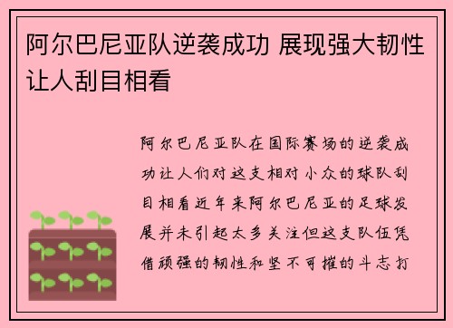 阿尔巴尼亚队逆袭成功 展现强大韧性让人刮目相看